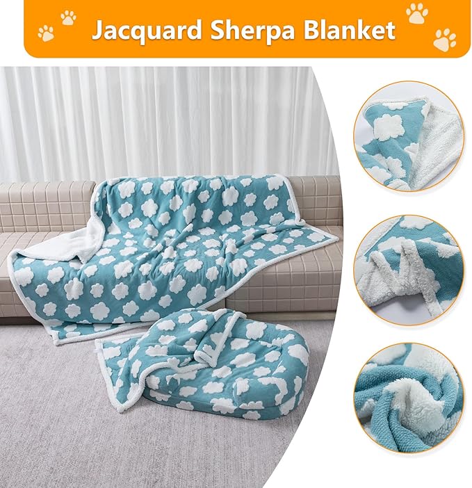 Waterproof Pet Blanket,Dog Bed Covers Couch Sofa Stylish Jacquard Pets Throw Blankets for Puppy Cats Washable Reversible Furniture Protection Covers (Blue Cloud,XL)