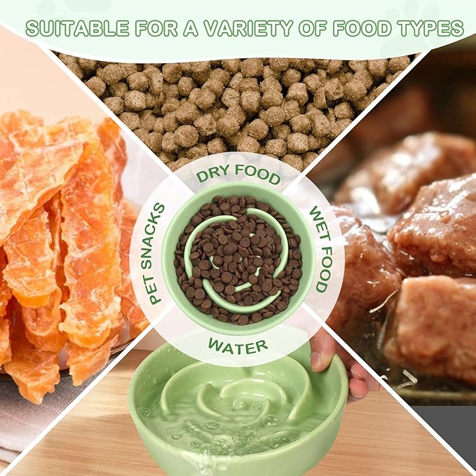 TRUVIC Ceramic Slow Feeder Dog Bowls, 1.5 Cup Puzzle Slow Feeder Bowls for Fast Eaters, Ceramic Dog Food Dish no Black Chin, Puzzle Bowl for Medium Dogs, Green