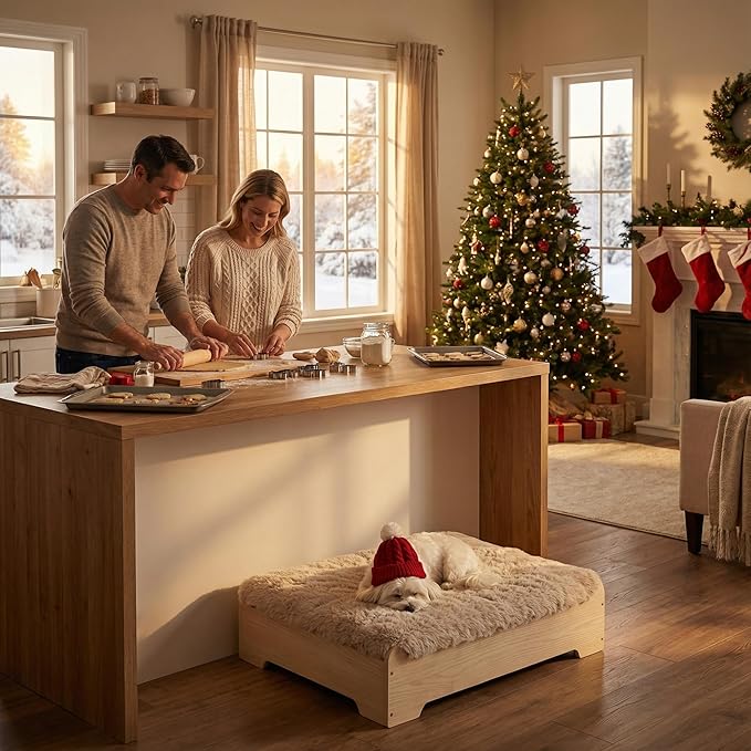 GLOSSGODS Elevated Dog Bed and Mattress with Removable Washable Cover, Egg Crate Foam, Wooden Frame, Suitable for Pet Up to 40 lbs, Naturalwood S