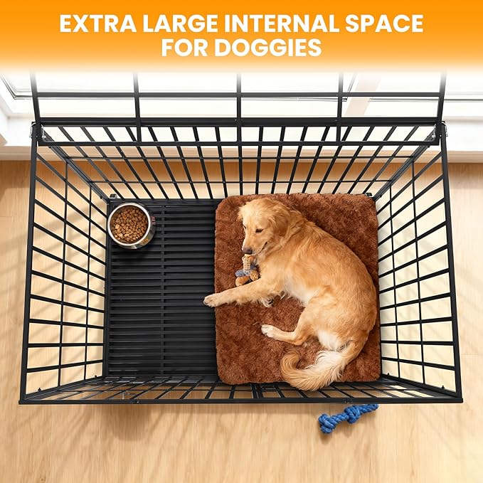 Garvee 54 Inch Heavy Duty Dog Crate, Metal Escape Proof Dog Kennel Indoor with 3 Doors, Removable Tray, Extra Large Dog Cage with Wheels for Large and Medium Dogs, Black