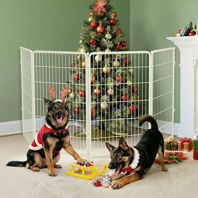 FXW Dog Gate Extra Wide Designed for Indoor Use, Adjustable Width Up to 111-inch Wide (45" H 4 Wire Panels for Large Dogs), White