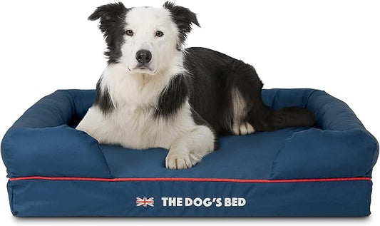 The Dog’s Bed Orthopedic Dog Bed Large Blue Oxford with Red Trim UK Flag Dog Bed Memory Foam, Pain Relief: Arthritis, Post Surgery, Lameness, Waterproof Washable Cover, Veterinary Approved