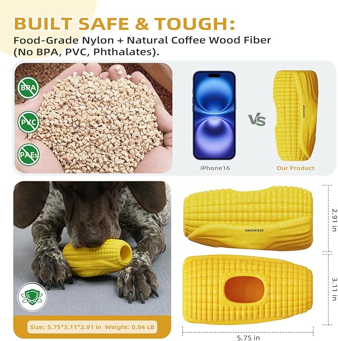 Ansoniser Long-Lasting Interactive Dog Toy - Corn Cob Chew Toy with 2 Removable Snack Pods Aggressive Chewers, 2-in-1 Frozen Treat Dispenser, Easy to Clean Gift