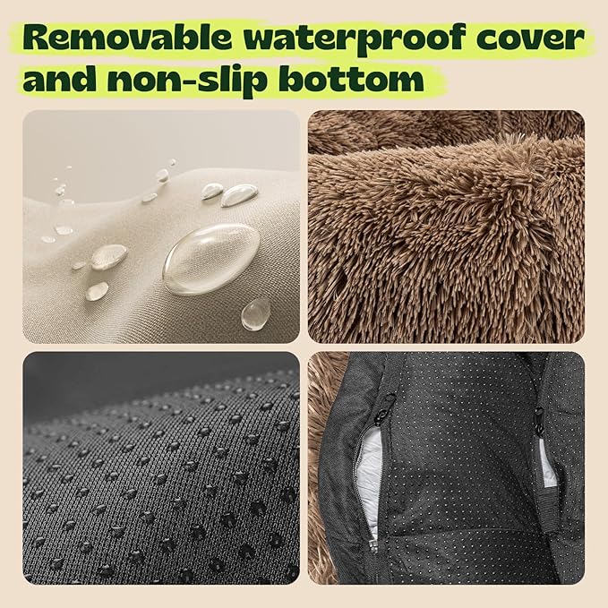 XXXL Orthopedic Dog Bed for Extra Large Dogs with Dount Plush Removable Cover Washable,Giant Circle Lounge Pet Bed Waterproof Foam Cuddler Cooling Gel Sofa for Anxiety Old Fluffy Friends Spine Camel