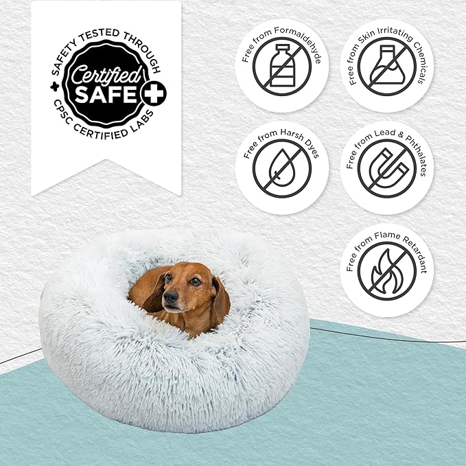 Best Friends by Sheri The Original Calming Donut Dog Bed – Washable Plush Pet Bed for Cats & Small Dogs up to 25 lbs, Shag Faux Fur, Frost Gray, Small (23" x 23")