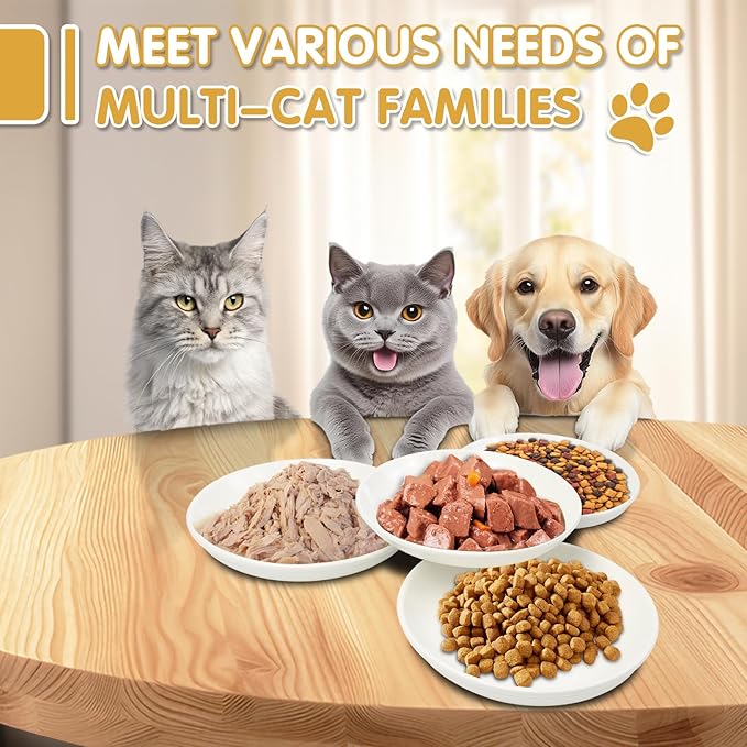 6 Pack Cat Food Bowl, Ceramic Cat Bowls, Anti Whisker Fatigue Cats Bowl Set,5.5 Inches Shallow Wide Kitten Plates for Food and Water