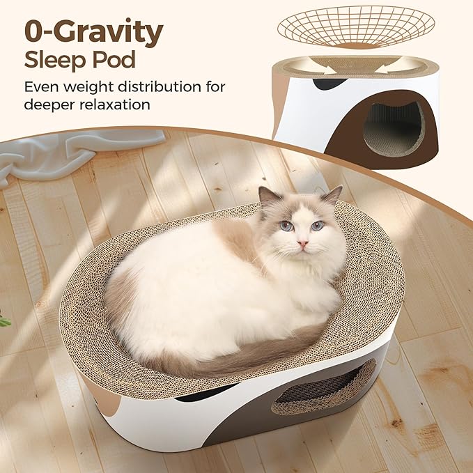 Big Cat Scratcher Lounge, Corrugated Cardboard Cat Scratcher House with Hole, Large Scratching Lounger Bed, Cat Scratching Pad for Indoor Cats as Furniture Protector, Rabbit Cardboard House