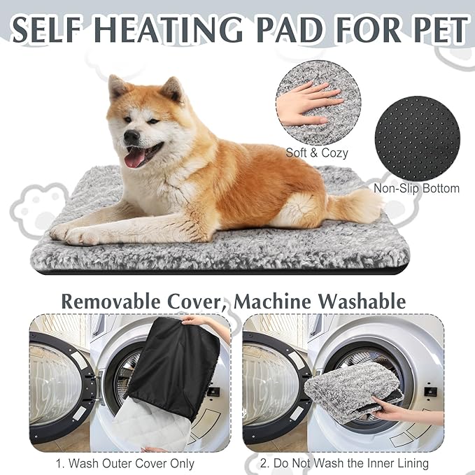 4 Pack Self Warming Cat Pads Self Heating Cat Mat Washable Homeless Dogs Thermal Pads Kennel Pad Reflects Body Heat Warm Crate Bed Mat for Indoor Outdoor Pet(Gray,45 x 28 Inch)