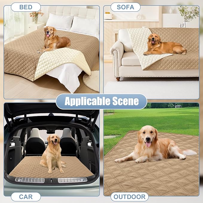 Smiry Waterproof Dog Bed Cover Pet Blanket, Soft Washable Dog Blanket for Furniture Bed Couch Sofa Reversible, Checkered (40"x70", Camel/Beige)