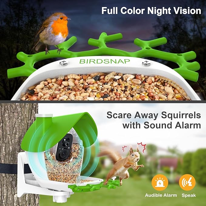 birdsnap® MON - Bird Feeder with Camera, 2K Detachable Video Bird Feeder Live with 32GB Card Fruit Fork, AI Identify Feather Species, Auto Record in Backyard, Ideal Gift for Birds Lover