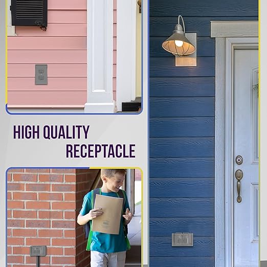 ENERLITES Duplex Receptacle, Tamper-Weather-Resistant, Residential/Commercial Grade Outdoor Outlet, Self-Grounding, 2-Pole, 3-Wire, 5-20R, 20A 125V, UL Listed, 62040-TWR-GY, Gray