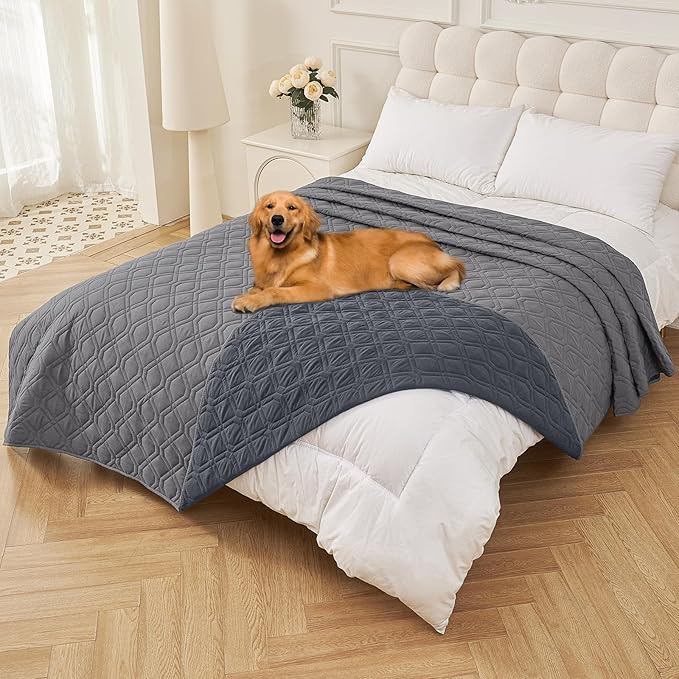 Smiry Waterproof Dog Blanket, 82x120 Inch Soft Pet Bed Cover Reversible, Washable Sofa Couch Furniture Protector for Small Medium Large Dog Puppy Cat, Geometric, Grey/Dark Grey