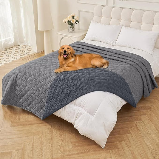 Smiry Waterproof Dog Blanket, 82x120 Inch Soft Pet Bed Cover Reversible, Washable Sofa Couch Furniture Protector for Small Medium Large Dog Puppy Cat, Geometric, Grey/Dark Grey