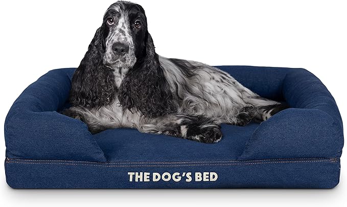 The Dog’s Bed, Med Blue Denim, Memory Foam, Pain Relief: Arthritis, Hip & Elbow Dysplasia, Post Surgery, Lameness, Supportive, Calming, Waterproof Washable Cover, Veterinary Approved
