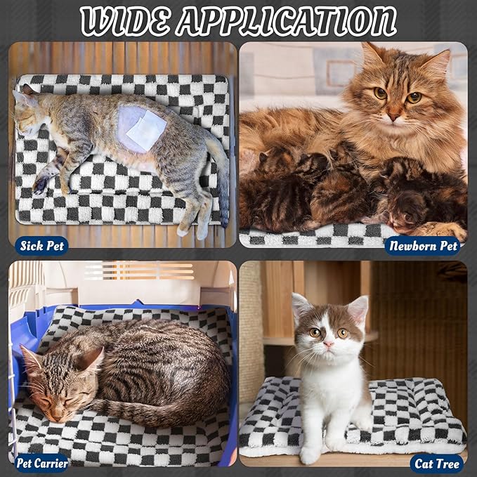 VitalCozy 2 Pack Self Warming Cat Mat Self Heating Pad Bed Reversible Machine Washable Reflects Body Heat Warm Thermal Pet Pad Crate Blanket for Feral and Indoor Cat (Dark Grey,21" X 14",Plaid)