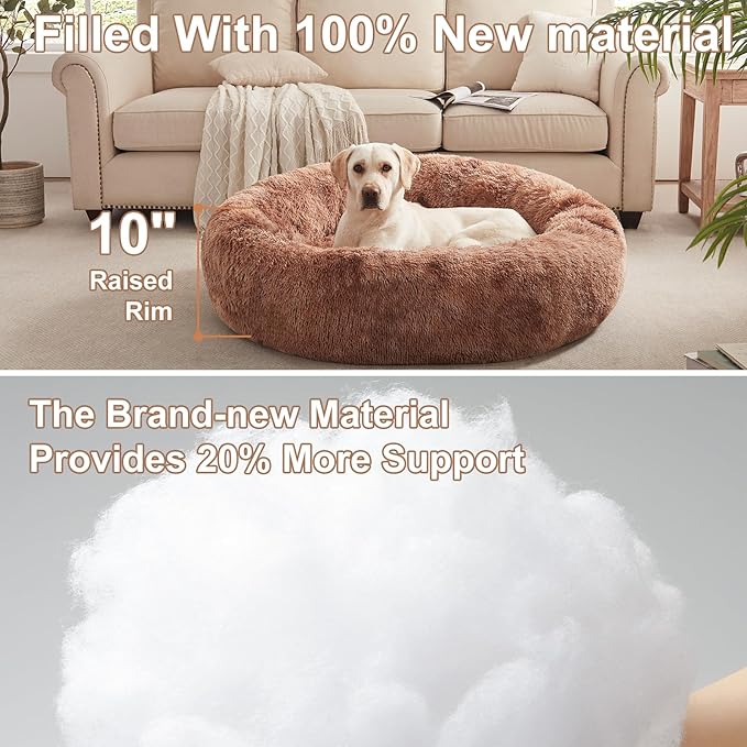 45 inches Donut Dog Bed for Extra Large Dogs,Calming Fluffy Round Jumbo Pet Bed with Removable & Washable Cover, Fits up to 120 lbs Pets (Tie-dye Brown,XL)