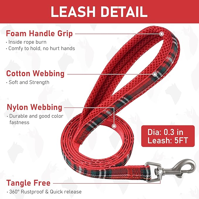 GAMUDA Small Dog Harness Collar and Leash Set, Step in No Chock No Pull Soft Mesh Adjustable Dog Vest Harnesses Plaid Reflective for Dogs Puppy Cats Kitten Rabbit (Red, XXS)