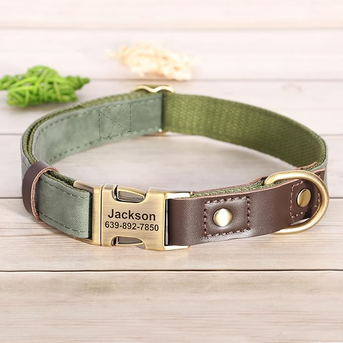 Personalized Dog Collars, Custom Soft PU Leather Dog Collar with Pet Name and Phone Number for Large Dogs, Adjustable and Durable Pet Collars with Quick Release Metal Buckle,XL(17-26")