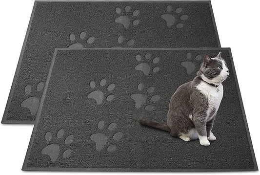 Andalus Large Cat Litter Mat, Pack of 2 - Waterproof, Non-Slip & Easy to Clean Cat Litter Box Mat for Extra Efficient Pet Litter-Trapping, Grey (30” X 18”)