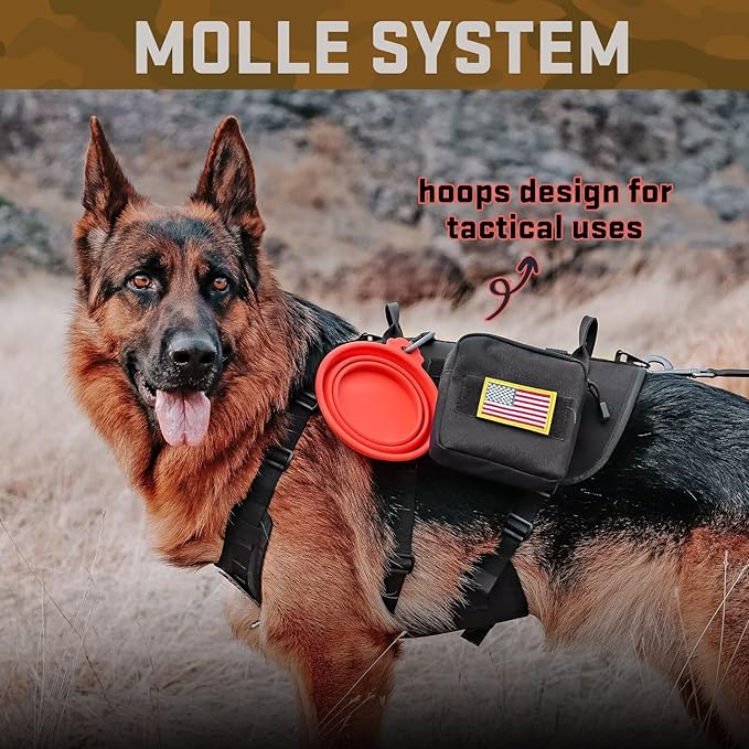 Forestpaw Tactical Dog Harness for Large Dogs,Tactical Dog Collar with Bungee Leash Set,No Pull Military Dog Harness for Walking Training,Adjustable for Medium Large Dogs,Black,Chest 15.5-25.5"