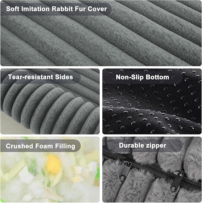 FURTIME Dog Bed for Small Dogs, Washable Orthopedic Dog Bed with Removable Cover, Rectangle Soft Calming Sleeping Puppy Bed Durable Pet Cuddler with Anti-Slip Bottom, Grey, S (20"x19"x6")