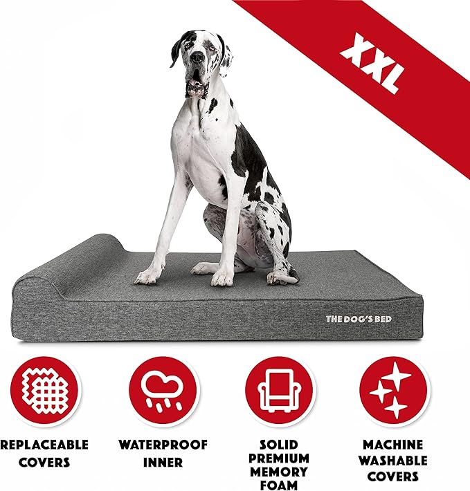 The Dog’s Bed Orthopedic Headrest Dog Bed XXL Grey Linen, Memory Foam, Pain Relief for Arthritis, Hip & Elbow Dysplasia, Post Surgery, Lameness, Waterproof Washable Cover