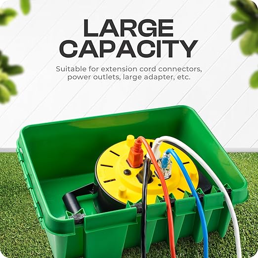 SockitBox – The Original Weatherproof Connection Box – Indoor & Outdoor Electrical Power Cord Enclosure for Timers, Extension Cables, Reels, Transformers, Power Strips, Lights & Tools – Large – Green