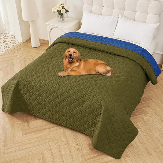 Smiry Waterproof Dog Blanket, 82x102 Inch Soft Pet Bed Cover Reversible, Washable Sofa Couch Furniture Protector for Small Medium Large Dog Puppy Cat, Geometric, Green/Navy