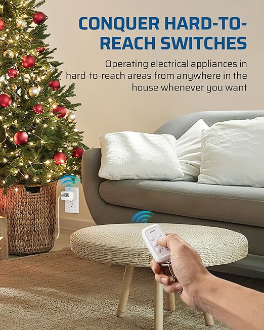 DEWENWILS Indoor Remote Control Outlet, Wireless Remote Outlets Switch, No Interference, 15A/1875W, 100FT RF Range, Compact Light Switch for Lamp, Christmas Decor,1 Remote 3 Outlets