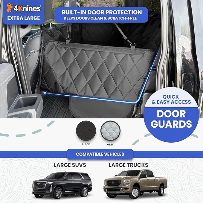 4Knines Hard Bottom Back Seat Extender for Dogs – Waterproof Dog Car Seat Cover – Heavy Duty Backseat Protector for Cars, SUVs, Trucks – Built-in EZ Open Door Protector (Camo, XL)