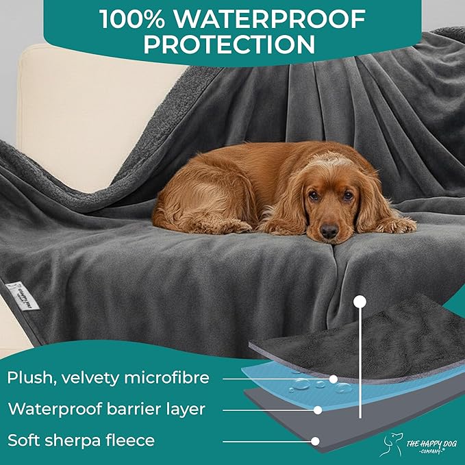 100% Waterproof Dog Blankets - Extra Large Dogs - Soft Fleece Washable Dog Blankets for Couch, Pet Blankets for Bed/Sofa/Dog Crate, Reversible Fluffy Furniture Protector, 47"x57", Dark Gray/Gray