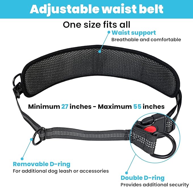 Hand Free Dog Leash with Pouch, Dog Leash for 2 Dogs with Dual Handles Retractable Dogs Walking Belt for Running Walking Jogging Pet Belt