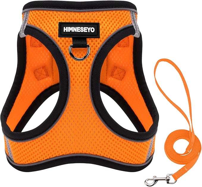 Dog Harness and Leash Set, Dog Harness for Dogs No Pull, No-Chock Step-in Reflective Breathable Lightweight Easy Walk Vest Harnesses with Safety Buckle for Small Medium Dogs, Cats (Orange, XL)