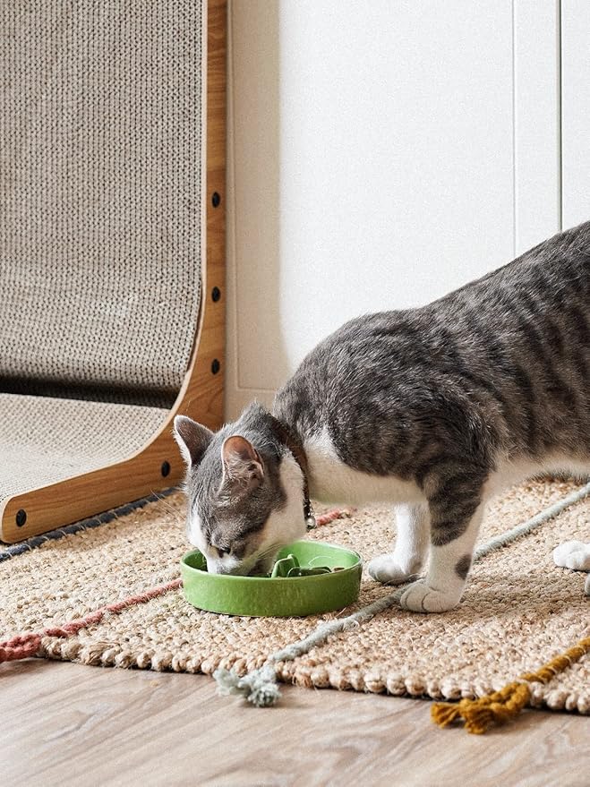 Ceramic Slow Feeder Dog Bowls Small Breed, 0.5 Cups Dog Food Dish for Fast Eaters, Puzzle Bowl for Small Dogs and Cats, 5.5 Inch-Purple