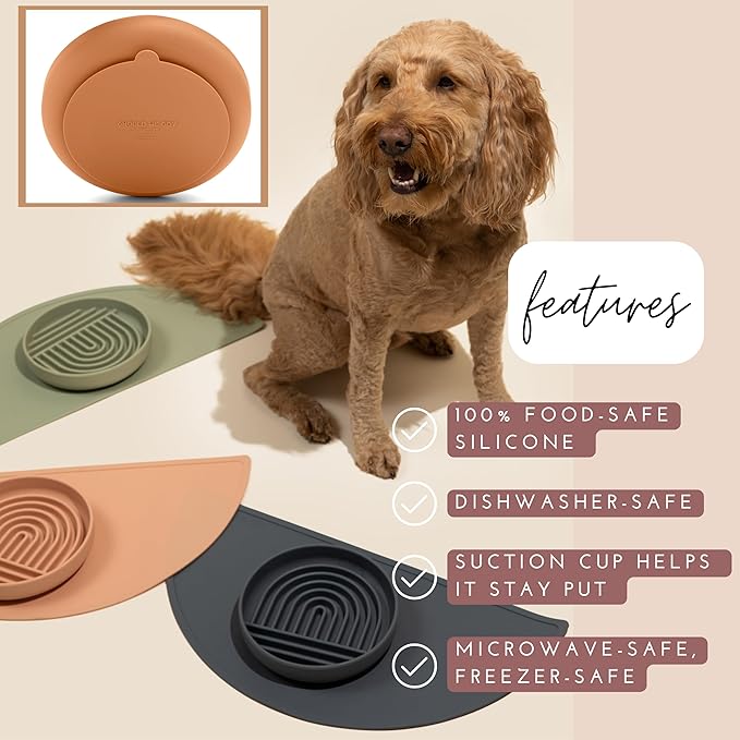 Should We Go? Slow Feeder for Dogs & Puppies, The Slowdown Bowl Silicone Slow Eating, Modern Lick Mat Design, Reduces Gulping, Fits 2 Cups, 7.5” Across x 1.5” Tall, Mealtime Challenge, Medium-Ocean