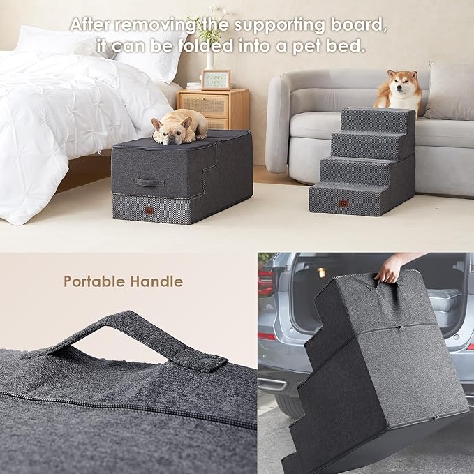 EHEYCIGA Dog Stairs for High Bed 25" H, 5-Step Extra Wide Dog Steps for Bed, Pet Steps for Small Dogs and Cats, Non-Slip Balanced Pet Ramp Indoor, Grey