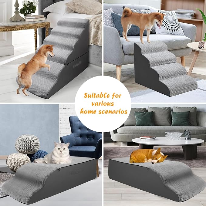 Dog Stairs&Steps for High Bed 30 Inches Tall Up to 30-36 Inch, Pet Dog Ramp Ladder for Small Dogs, Doggie, Old Cats, Kitty, Chihuahua Grey, No Assembled Required