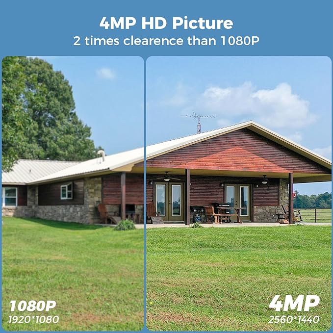 Hiseeu Security Cameras Wireless Outdoor, 4pcs Solar Powered 3K 4MP Surveillance WiFi Cameras for Home Security Outside, PIR/AI Motion Detection, Waterproof, Color Night Vision, 2-Way Audio, Black