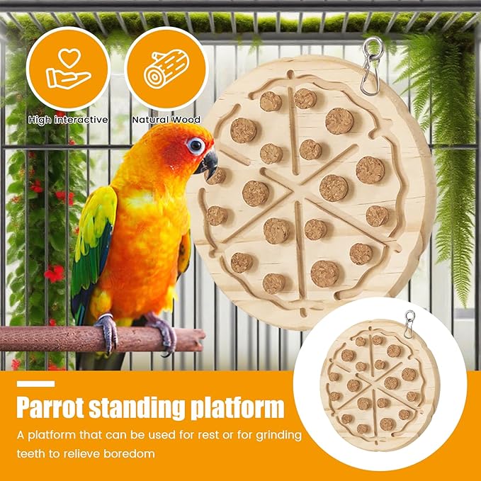 Wooden Bird Chew Toy, Parrot Biting Toys, Foraging Training, Relieve Boredom & Anxiety, Bird Cage Accessories, for Small Parakeets, Conures, Macaws, Budgies, Finches, PS D