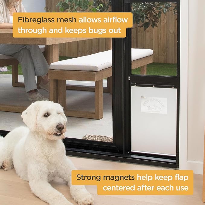 Hakuna Pets V2 Patio Pet Door Screen Insert Panel for Sliding Doors, Fits Door Track Min Ht 62.99" to Max Ht 84.25",UV Resistant Mesh, Locking Magnetic Dog Door, Easy Install and Removal,Large,Black