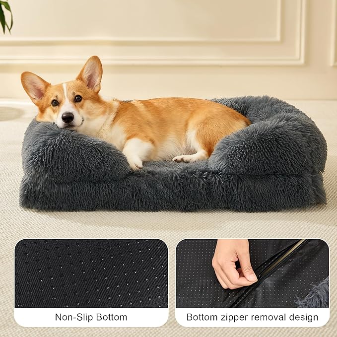 Orthopedic Dog Bed for Extra Large Dogs of Comfortable Memory Foam Pet Bed with Sides,Fluffy Dog Couch Sofa Bed with Anti-Slip Bottom Dark Grey XL