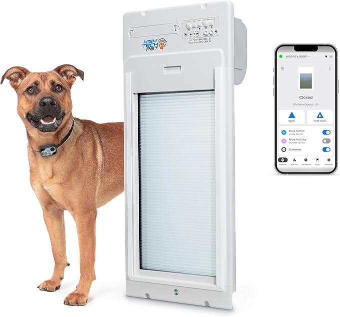 Power Pet Automatic ROLL UP Door by High Tech Pet Brand - Motorized Panel Rolls Up - Pet Operated - Remote App Control - 24/7 Exit & Entry Timers (Door Mount, Medium)