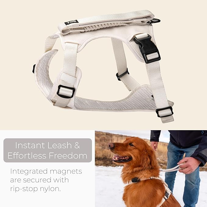 TUG Grab Dog Harness | Integrated Traffic Leash Magnetically Attached for Quick Control (Large/Cream)
