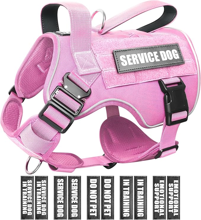 WINSEE Tactical Dog Harness for Medium Dog, Heavy Duty Service Working MOLLE Vest with 10 Pet Patches, 2X Metal Buckle Vest for Training Hunting Walking