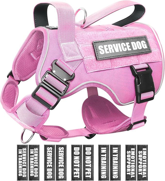 WINSEE Tactical Dog Harness for Large Dog, Heavy Duty Service Dog MOLLE Vest with 10 Pet Patches, No Pull Military Working Vest for Training Hunting Walking