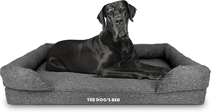 The Dog’s Bed, XXL Grey Fur Memory Foam, Pain Relief: Arthritis, Hip & Elbow Dysplasia, Post Surgery, Lameness, Supportive, Calming, Waterproof, Washable Cover, Veterinary Approved