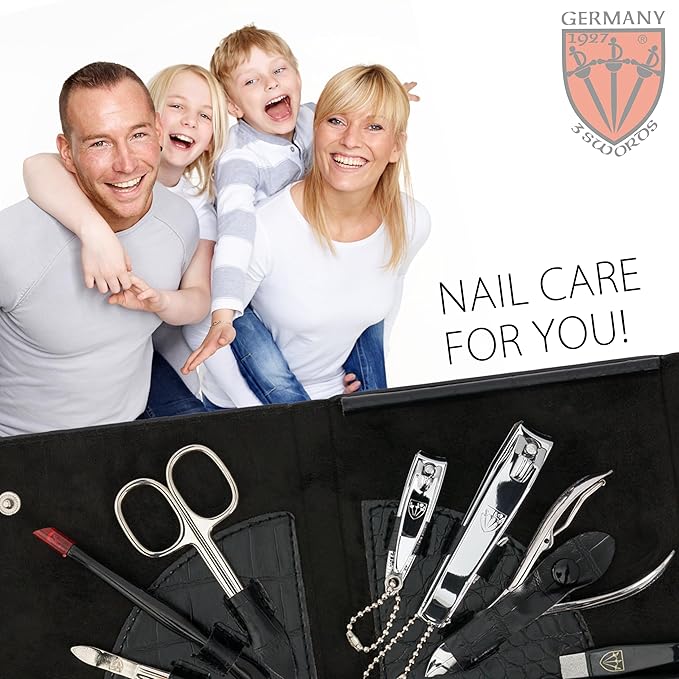 3 Swords Germany - brand quality 7 piece manicure pedicure grooming kit set for professional finger & toe nail care scissors clipper fashion leather case in gift box, Made by 3 Swords (84322)