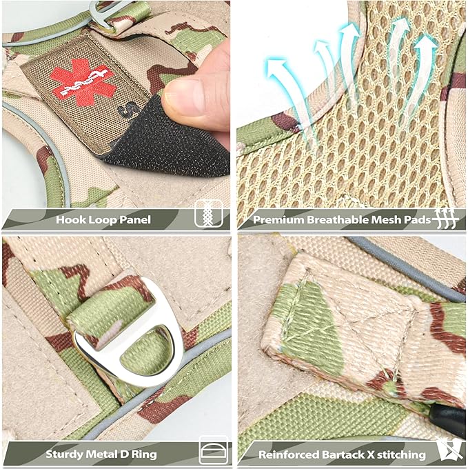 Tactical Small Dog Harness for Puppy, No Pull Military Service Dog Vest with Vertical Handle, Outdoor Training Small Puppy Vest Chihuahua Harness (Desert Green, XS)