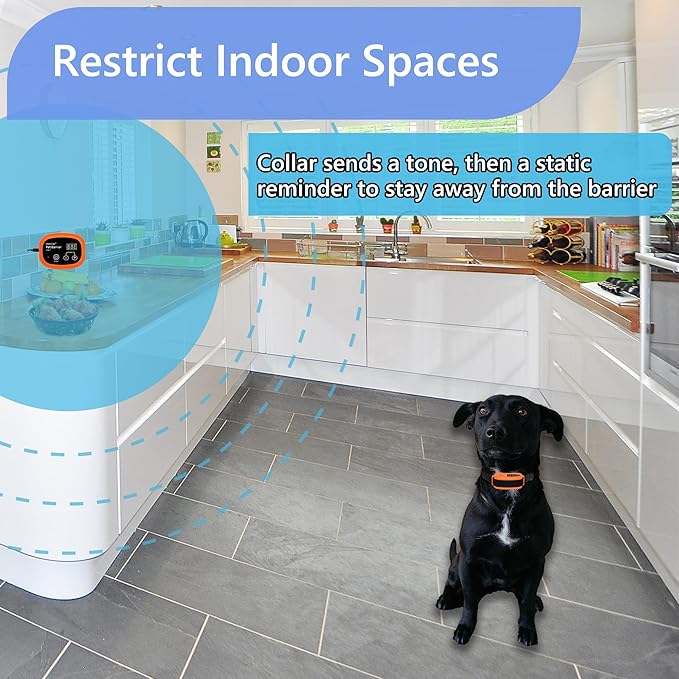 Indoor Pet Barrier for Dogs, Wireless Indoor Electric Fence, Pet Gate, Keeps Areas Off Limits, Dog Fence Waterproof/Rechargeable Training Collar (1 Dogs System)
