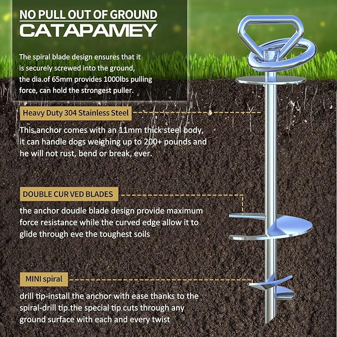 Dog Tie Out Cable and Stake,360° Swivel Dog Run Anchor -with 25FT Heavy Duty Cable,Dog Runner for Yard- for Large Dogs up to150 lbs-Dog Stake for Yard Outdoor Camping